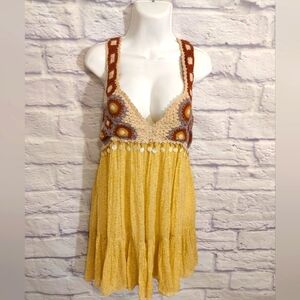 Zara Women's limited edition crochet yellow flirty mini dress size S